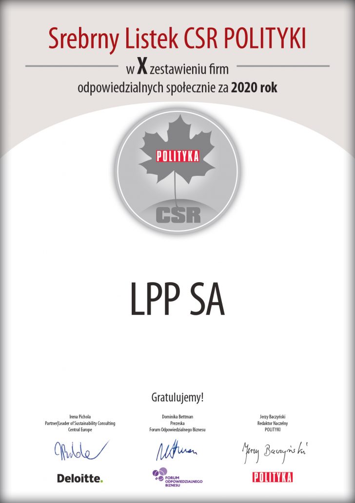 1. LPP wyróżnione srebrnym Listkiem CSR